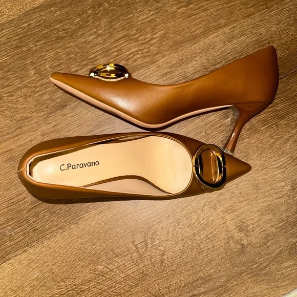 C. Paravano Stacked Metal Buckle Pumps (Olivia) - Size US 9 - Picture 2 of 6
